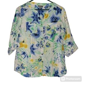 JM collection Linen button up floral shirt‎ 4P